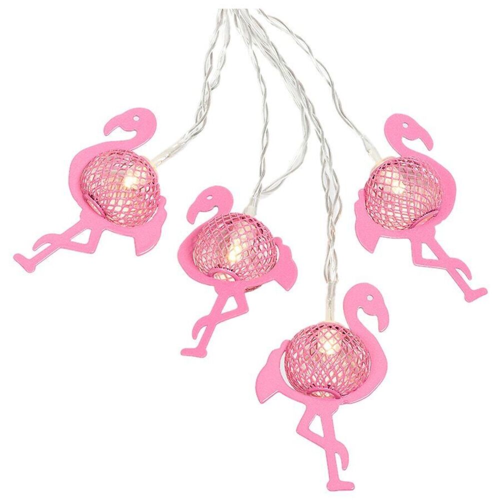 Pink Flamingo String Lights Metal Mesh LED Set 10 Lights Indoor Party CHIC Home